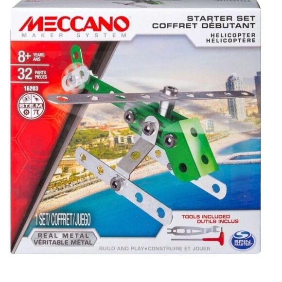 Meccano Helicopter Starter Set 32 Pieces By‎ Spin Master S.T.E.M 8 +. NEW - Picture 1 of 3